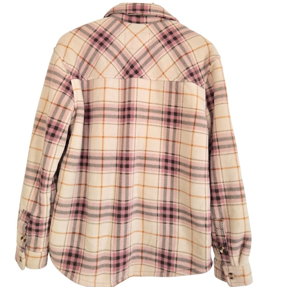 Cabincore/Gorpcore Pink & Cream Plaid Plush‑Lined Shacket Size Medium - Picture 2 of 8